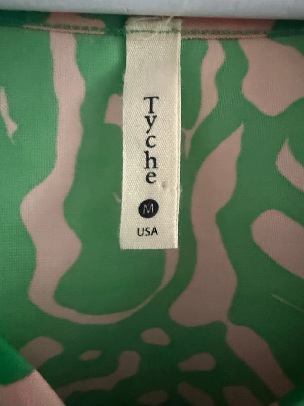 Tyche Green/Beige Print Faux Front Tuck Top - Size Medium